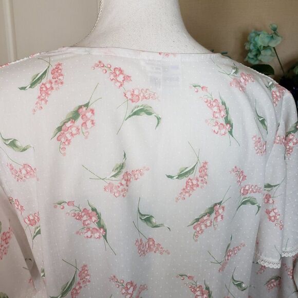 CUTE Vintage JC Penny White Lace Pink Floral Pajamas womens size M/L - Picture 6 of 12